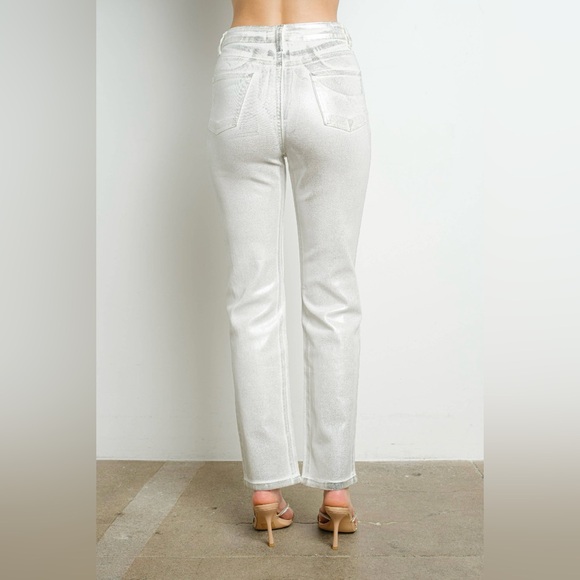 NWT Boutique Mabel Metallic High-Rise Stretch Jeans – White Silver Foil - Picture 4 of 5